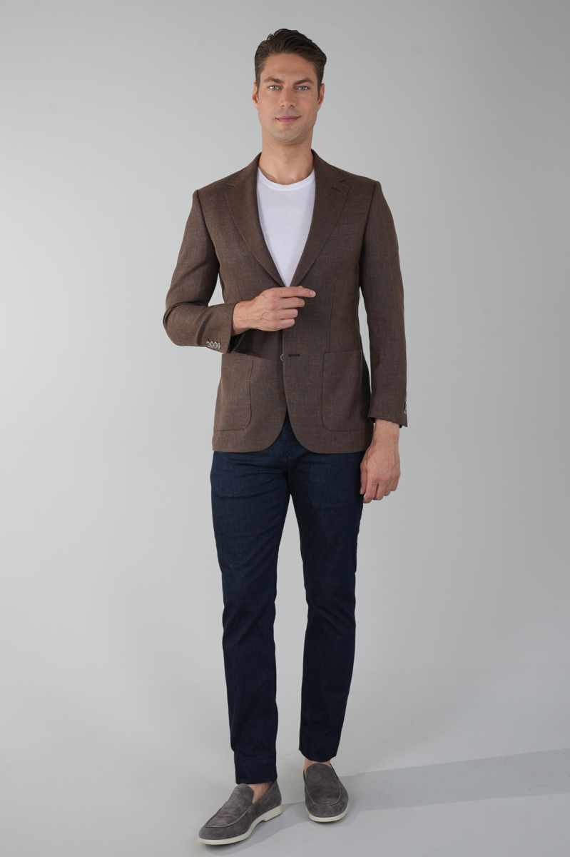 Erkek Platinum Regular Fit Torba Cep Yün Ceket Kahve - 5