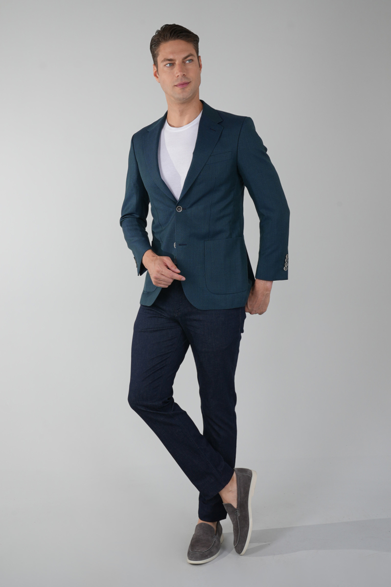 Erkek Platinum Regular Fit Torba Cep Yün Koyu Yeşil Ceket - 5