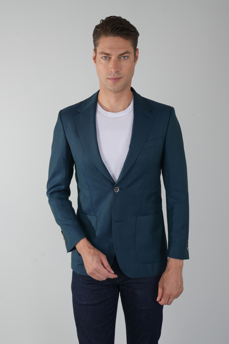 Erkek Platinum Regular Fit Torba Cep Yün Koyu Yeşil Ceket