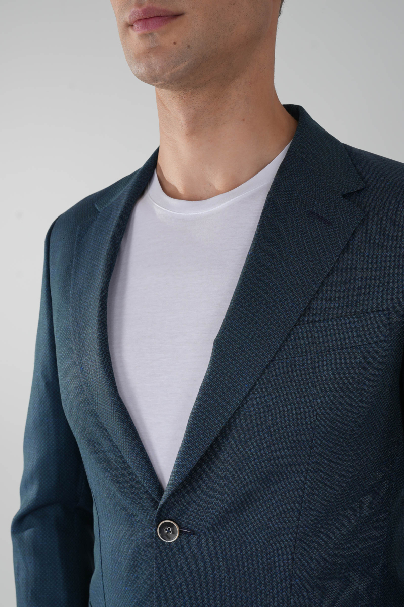 Erkek Platinum Regular Fit Torba Cep Yün Koyu Yeşil Ceket - 3