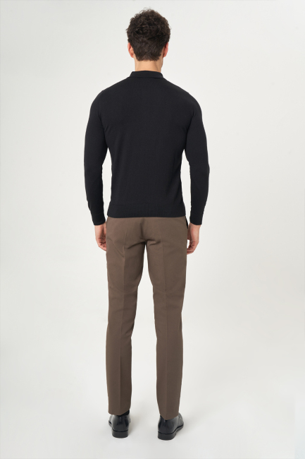 Erkek Polo Yaka Düğmeli Siyah Yün Triko Camel - 2