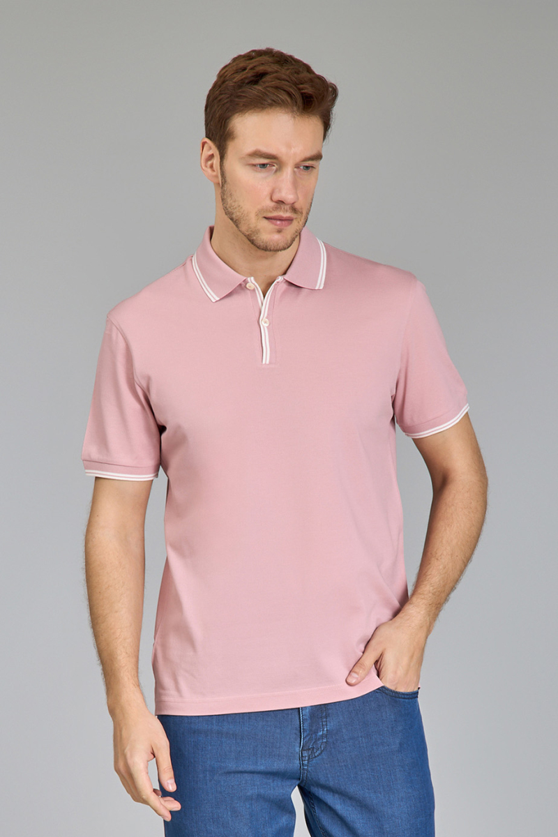 Erkek Polo Yaka Düğmeli Tshirt Pembe (1)