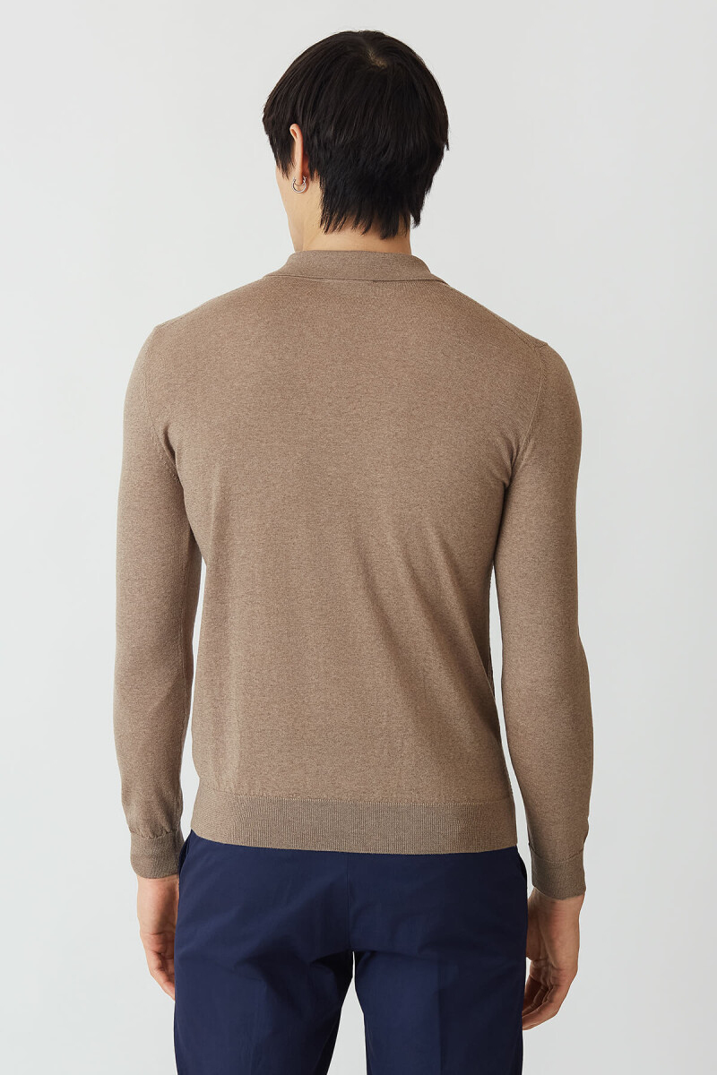 Erkek Polo Yaka Düğmeli Yün Triko Camel - 2