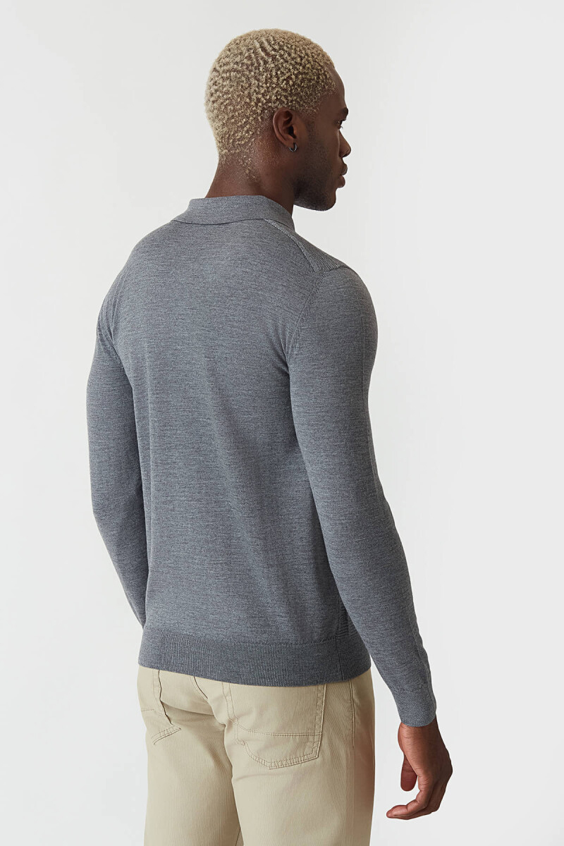 Erkek Polo Yaka Düğmeli Yün Triko Gri (1)