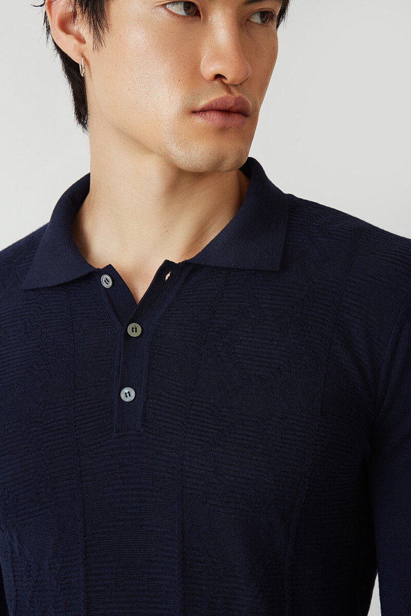 Lacivert Regular Fit Yün Düğmeli Polo Yaka Triko - 3
