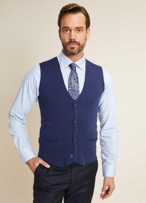 Erkek Regular Fit Cepli Triko Yelek Indıgo - 5