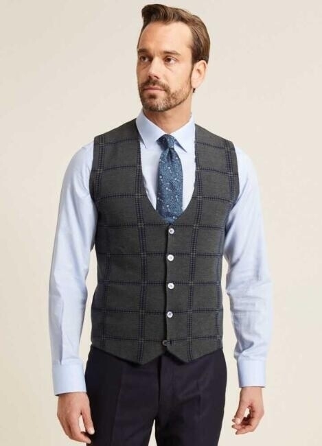 Erkek Regular Fit Ekoseli Triko Yelek Lacivert - 1