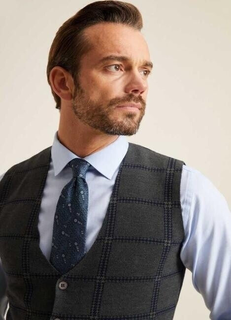 Erkek Regular Fit Ekoseli Triko Yelek Lacivert - 4