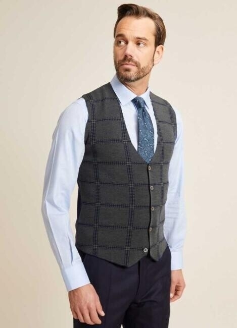 Erkek Regular Fit Ekoseli Triko Yelek Lacivert - 5