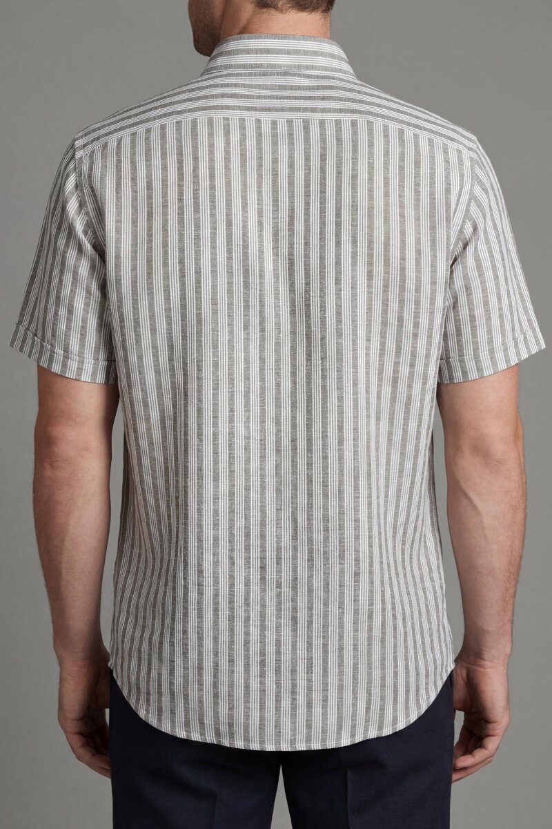 Erkek Regular Fit Kısa Kol Paşa Yaka Cepli Keten Bej Gömlek - 3