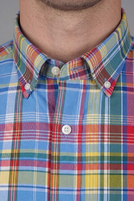 Erkek Regular Fit Kısa Kol Paşa Yaka T Cep Pamuk Kırmızı Gömlek - 3