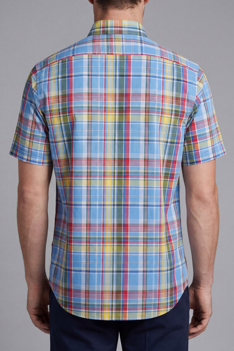 Erkek Regular Fit Kısa Kol Paşa Yaka T Cep Pamuk Kırmızı Gömlek (1)