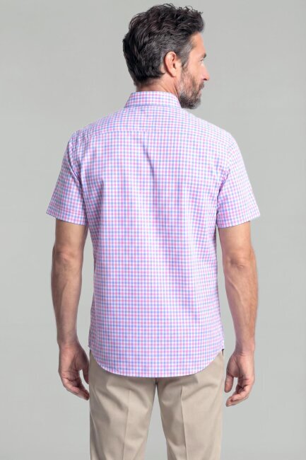 Erkek Regular Fit Kısa Kol Paşa Yaka Tek Cep Pamuk Pembe Gömlek (1)