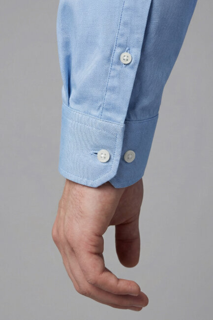 Erkek Regular Fit Klasik Z Yaka Cepsiz Gömlek Mavi - 5