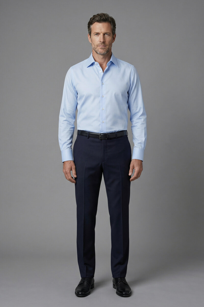 Erkek Regular Fit Klasik Z Yaka Cepsiz Gömlek Mavi - 4