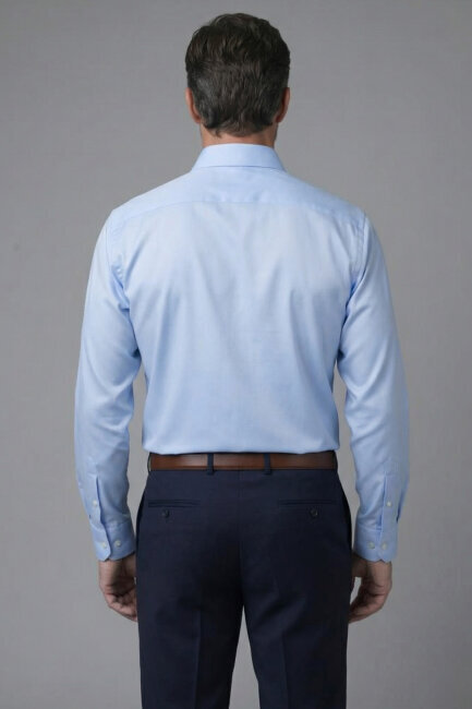 Erkek Regular Fit Klasik Z Yaka Cepsiz Gömlek Mavi - 2