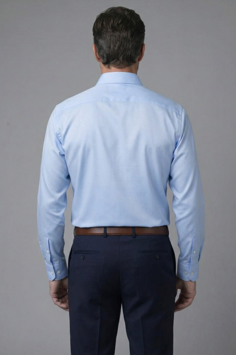 Erkek Regular Fit Klasik Z Yaka Cepsiz Gömlek Mavi - 2