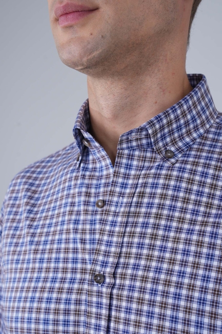 Erkek Regular Fit Küçük Kareli Spor Uzun Kollu Gömlek - 3