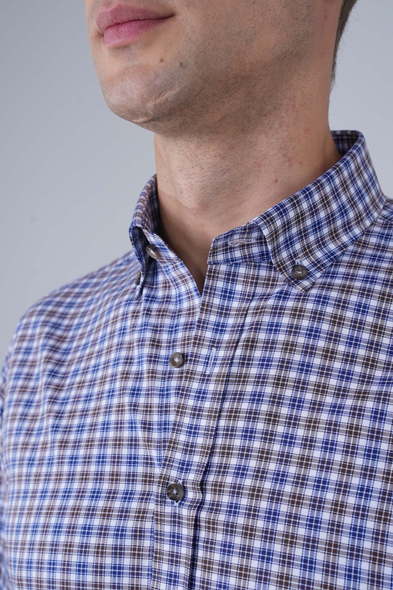 Erkek Regular Fit Küçük Kareli Spor Uzun Kollu Gömlek - 3