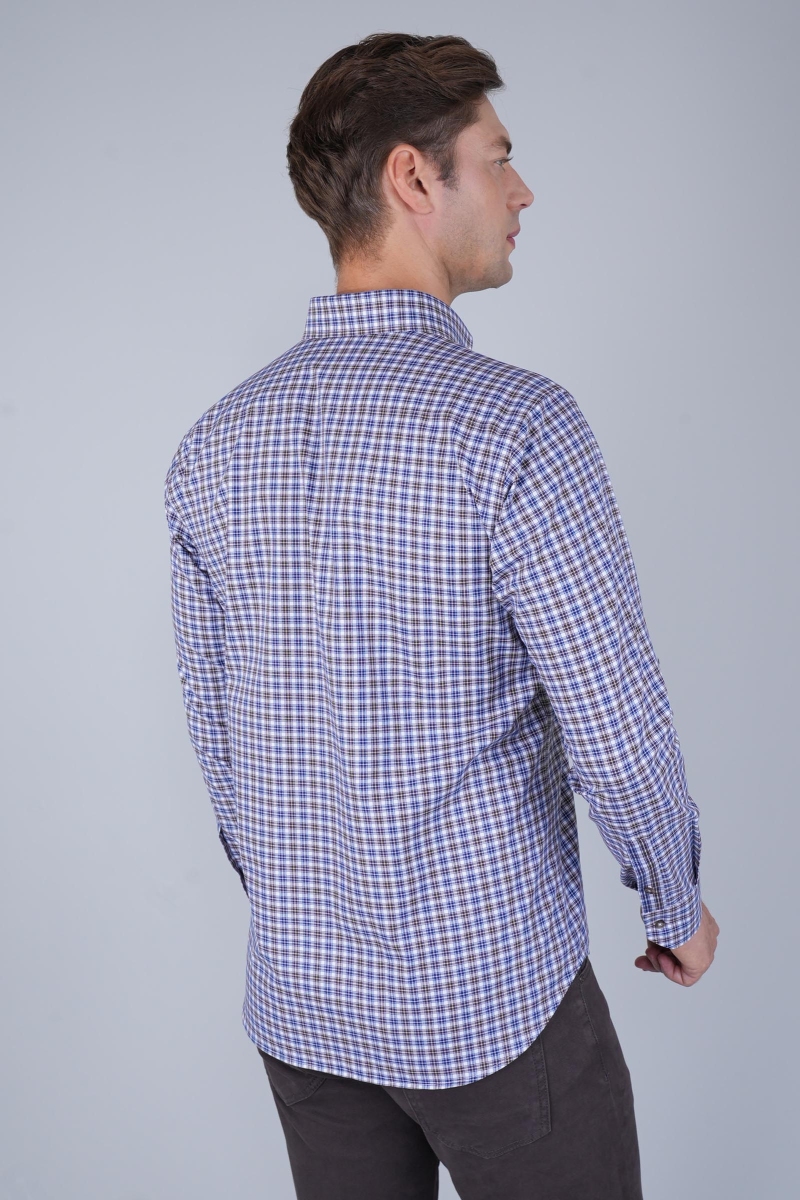 Erkek Regular Fit Küçük Kareli Spor Uzun Kollu Gömlek - 2