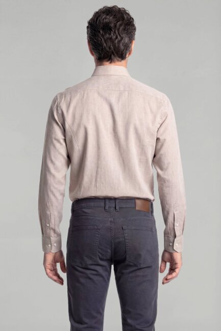 Erkek Regular Fit Pamuk Cepsiz Bej Gömlek - 2