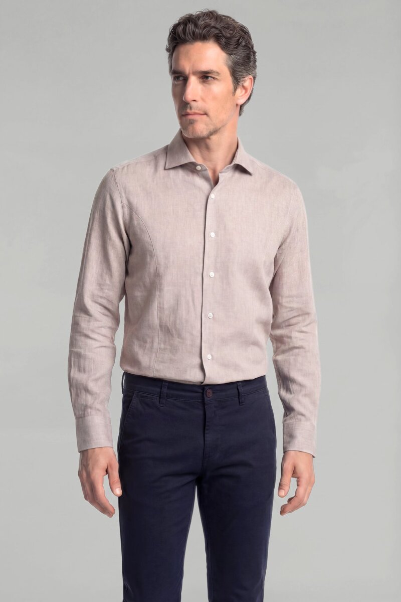 Erkek Regular Fit Pamuk Cepsiz Bej Gömlek - 1