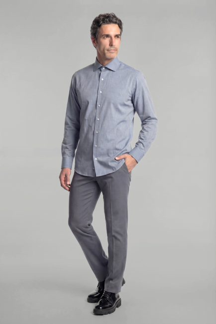 Erkek Regular Fit Pamuk Cepsiz Gri Gömlek - 2