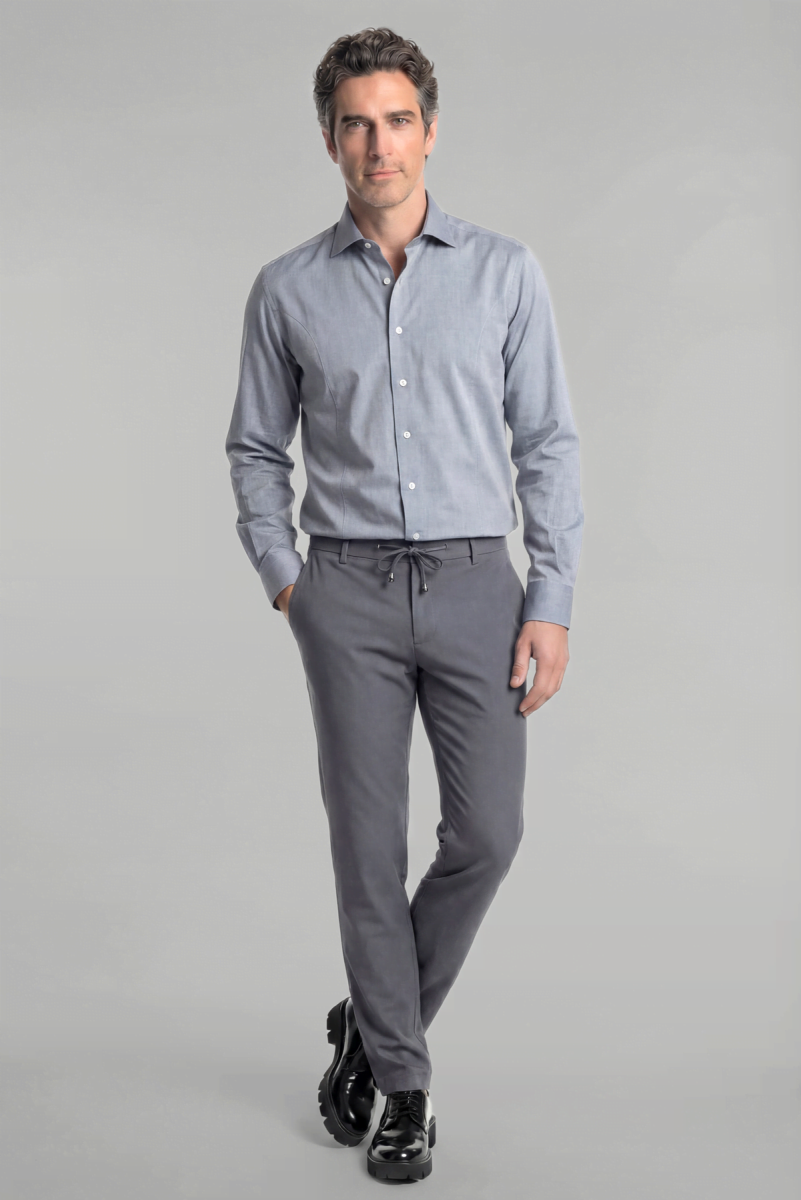 Erkek Regular Fit Pamuk Cepsiz Gri Gömlek