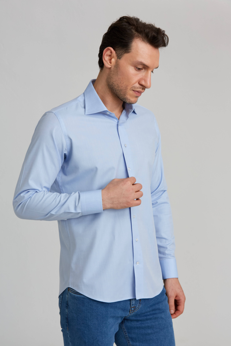 Erkek Regular Fit Pamuk Cepsiz Mavi Gömlek - 5