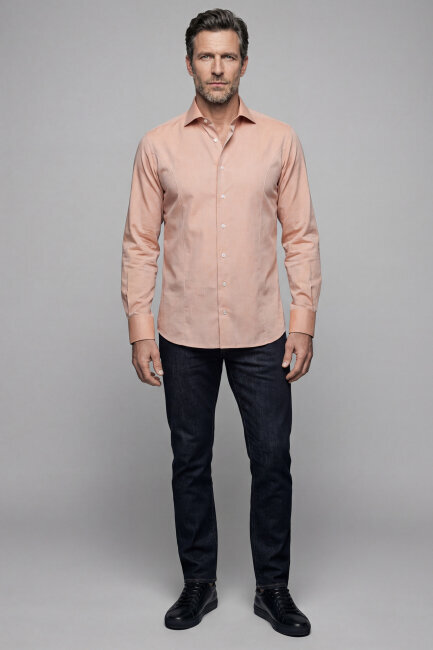 Erkek Regular Fit Pamuk Cepsiz Turuncu Gömlek - 2