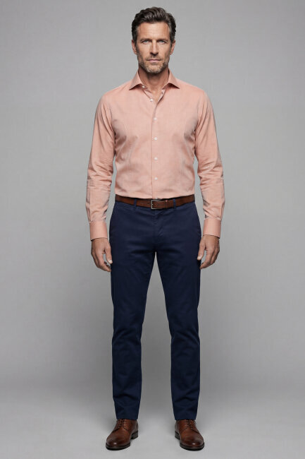 Erkek Regular Fit Pamuk Cepsiz Turuncu Gömlek - 5