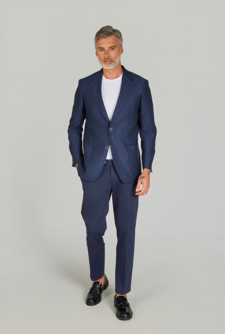 Erkek Regular Fit Pamuk Keten Ceket Lacivert