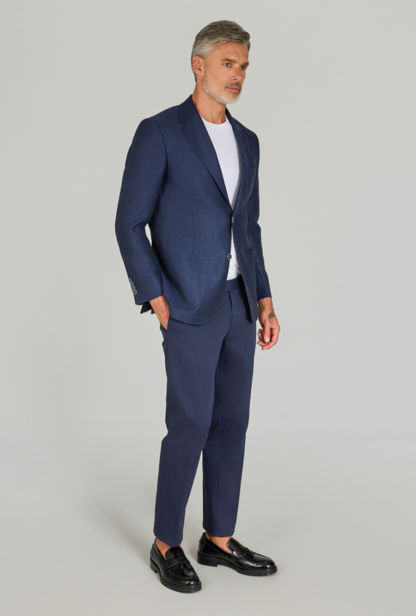 Erkek Regular Fit Pamuk Keten Ceket Lacivert (1)