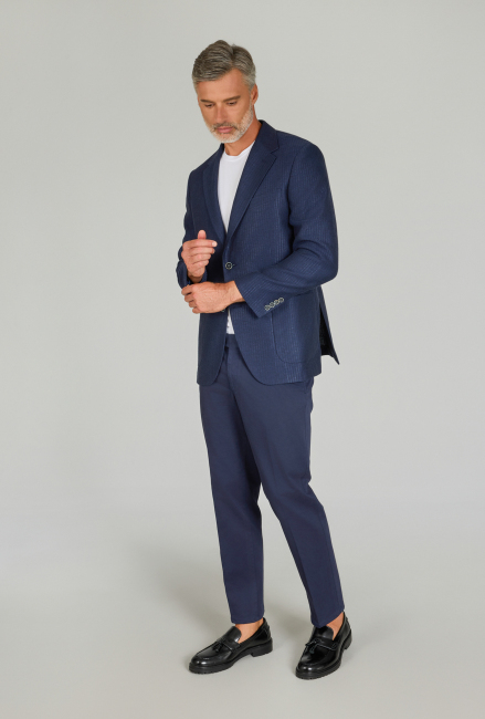 Erkek Regular Fit Pamuk Keten Ceket Lacivert - 3