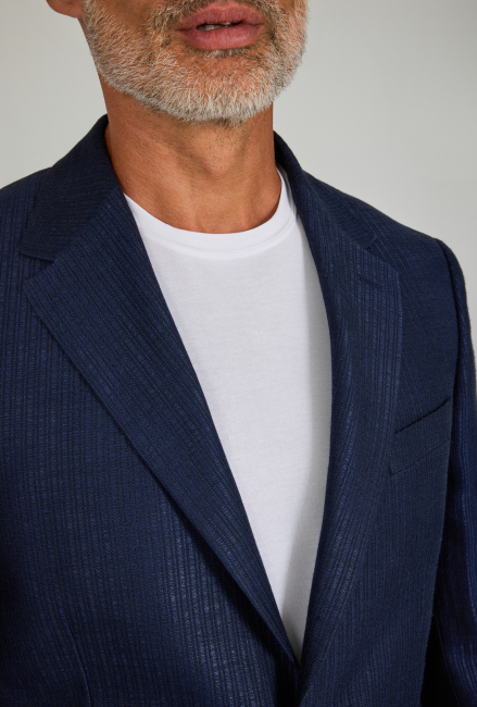 Erkek Regular Fit Pamuk Keten Ceket Lacivert - 4