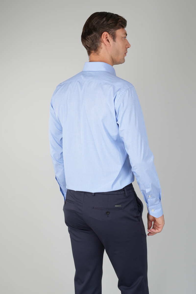 Erkek Regular Fit Pamuk Klasik Mavi Gömlek (1)