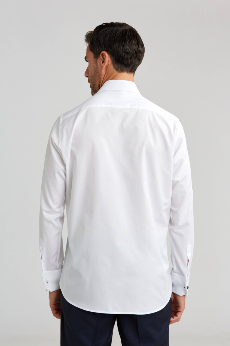 Erkek Regular Fit Pamuk Klasik Yaka Cepsiz Beyaz Gömlek - 2