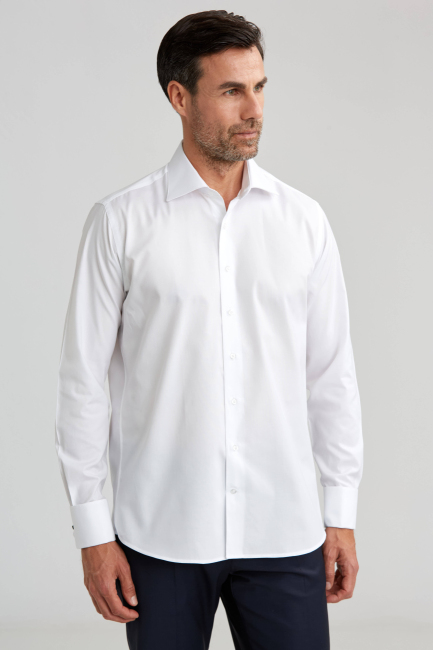 Erkek Regular Fit Pamuk Klasik Yaka Cepsiz Beyaz Gömlek - 5