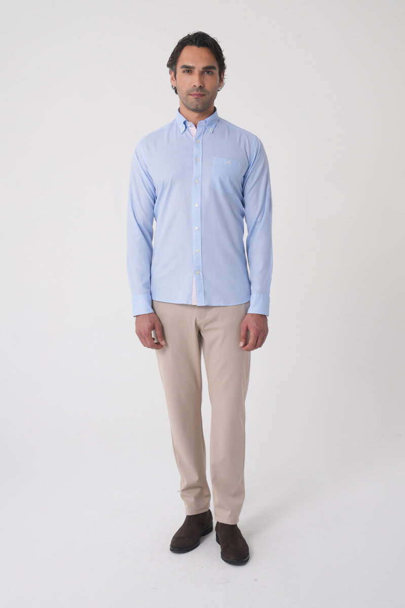 Erkek Regular Fit Uzun Kol  Açık Mavi Gömlek - 4