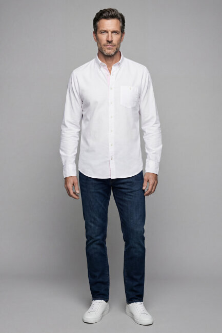 Erkek Regular Fit Uzun Kol Beyaz Gömlek Beyaz