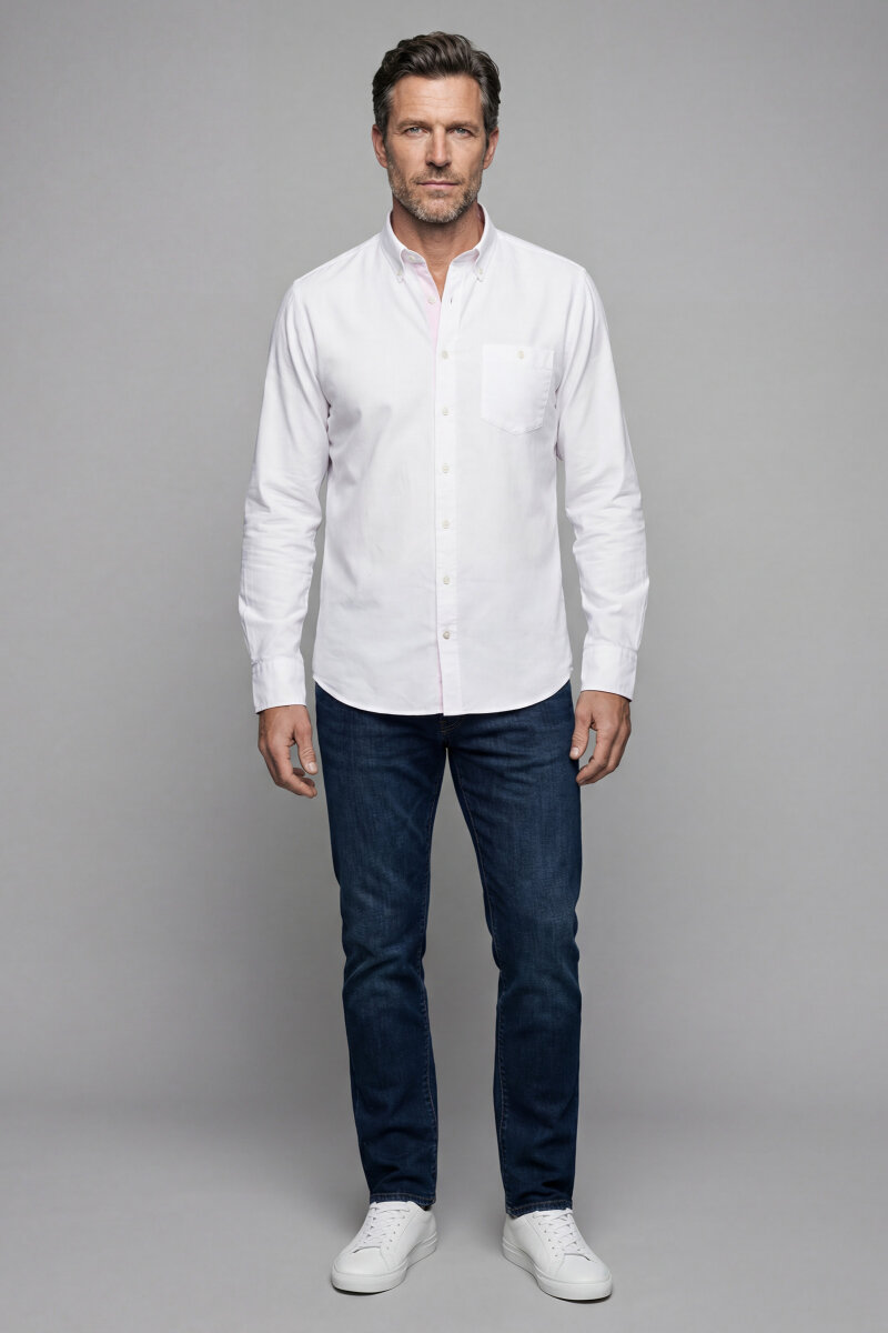 Erkek Regular Fit Uzun Kol Beyaz Gömlek - 1
