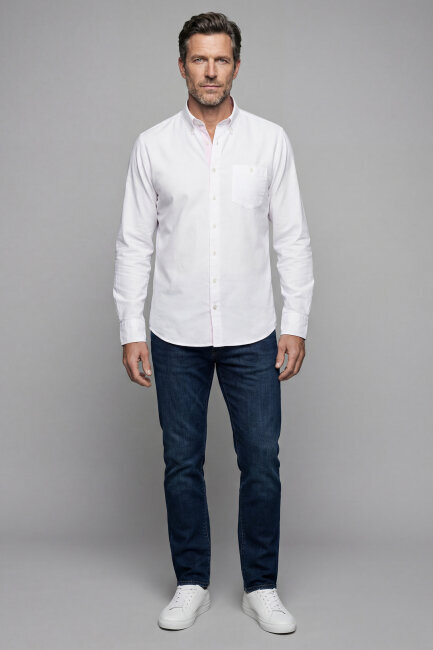 Erkek Regular Fit Uzun Kol Beyaz Gömlek - 5