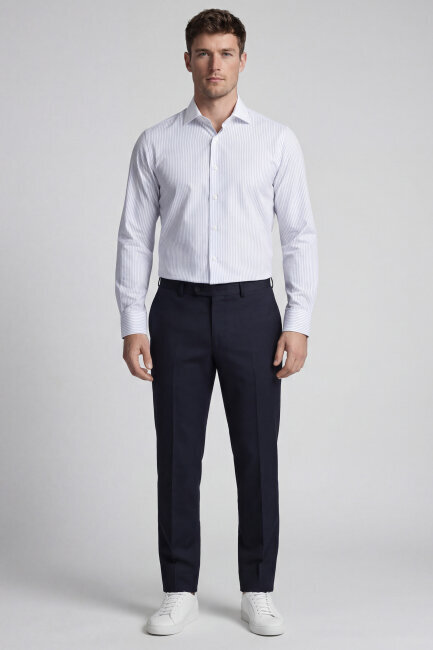 Erkek Regular Fit Uzun Kol Cepsiz Beyaz Gömlek - 1