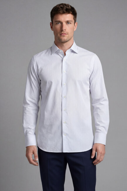 Erkek Regular Fit Uzun Kol Cepsiz Pamuk Beyaz Gömlek - 5