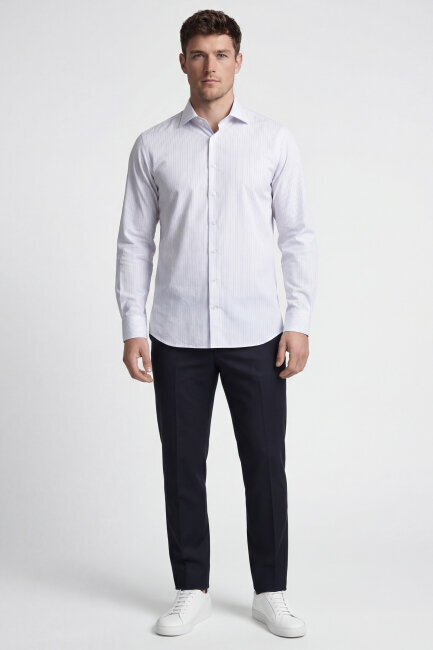 Erkek Regular Fit Uzun Kol Cepsiz Pamuk Beyaz Gömlek - 1