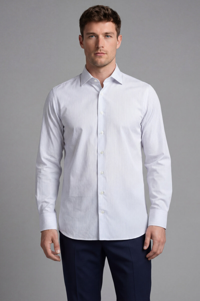 Erkek Regular Fit Uzun Kol Cepsiz Pamuk Beyaz Gömlek - 1