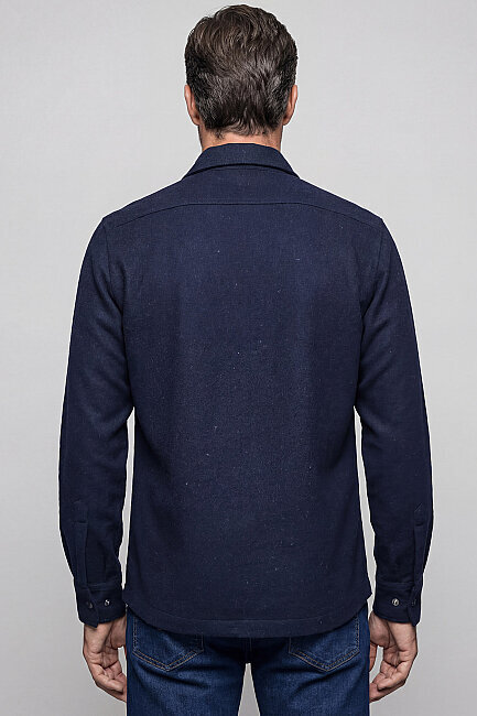 Erkek Regular Fit Uzun Kol Çıtçıtlı Flanel Apaj Yaka Çift Cepli Lacivert Gömlek - 2