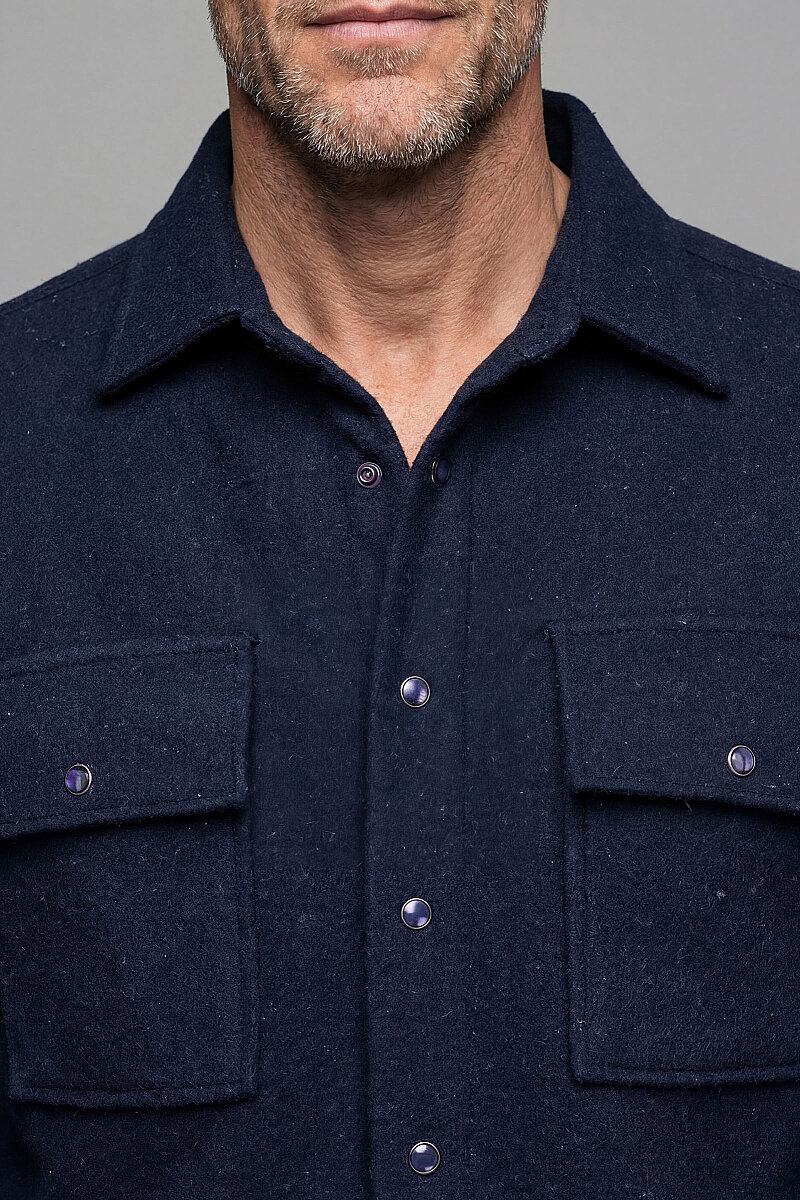 Erkek Regular Fit Uzun Kol Çıtçıtlı Flanel Apaj Yaka Çift Cepli Lacivert Gömlek - 3