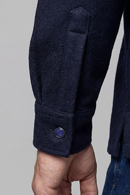Erkek Regular Fit Uzun Kol Çıtçıtlı Flanel Apaj Yaka Çift Cepli Lacivert Gömlek - 4