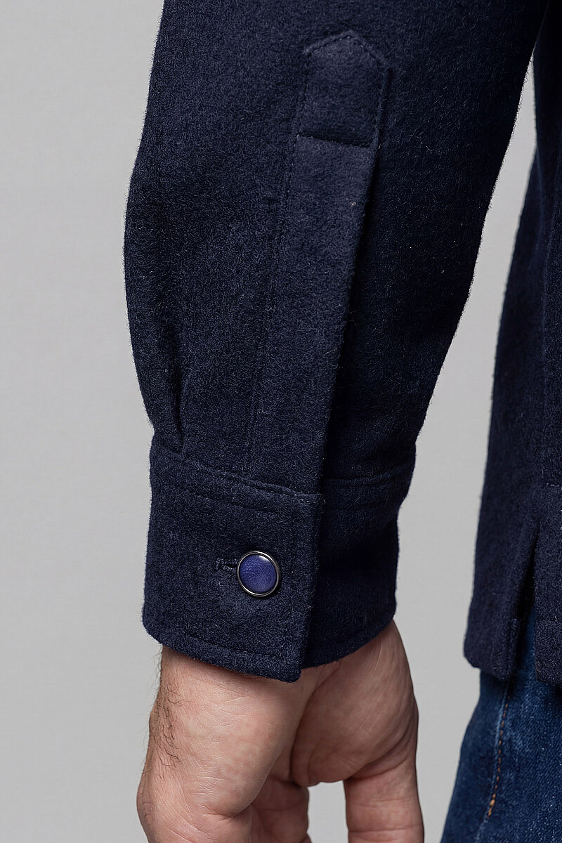 Erkek Regular Fit Uzun Kol Çıtçıtlı Flanel Apaj Yaka Çift Cepli Lacivert Gömlek - 4